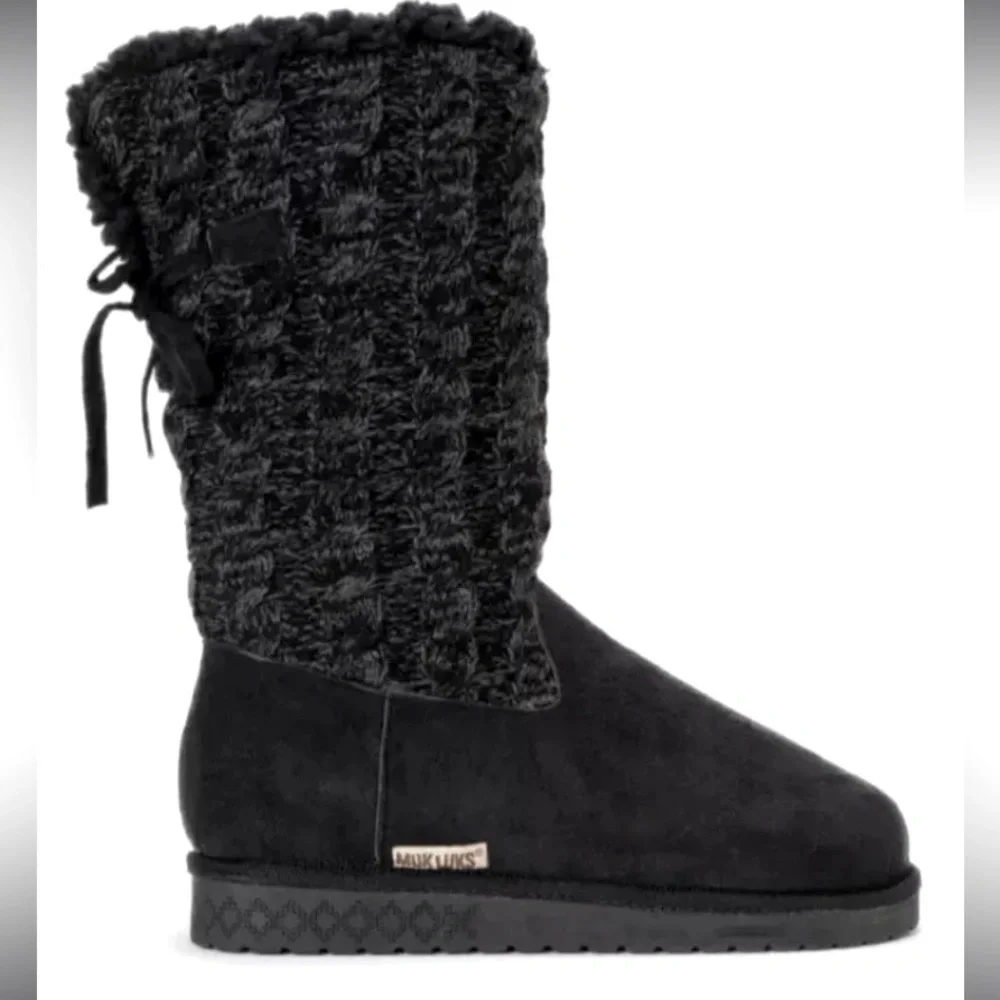 Muk Luks women’s Knit Boots Dark gray and black 7